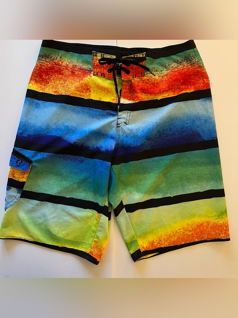 Hang Ten Men's Board Shorts Multicolor Striped Beach Pool Size 32
